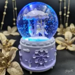 گوی شیشه ای بزرگ موزیکال پمپی برفی با شش طیف نوری طرح سه اسب تک شاخ شهر بازی Happy Time