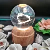 چراغ خواب بلورین و گوی کریستال شب خواب بزرگ چرخان با قطر ۸ سانت با طرح سه بعدی دولفین و ماه