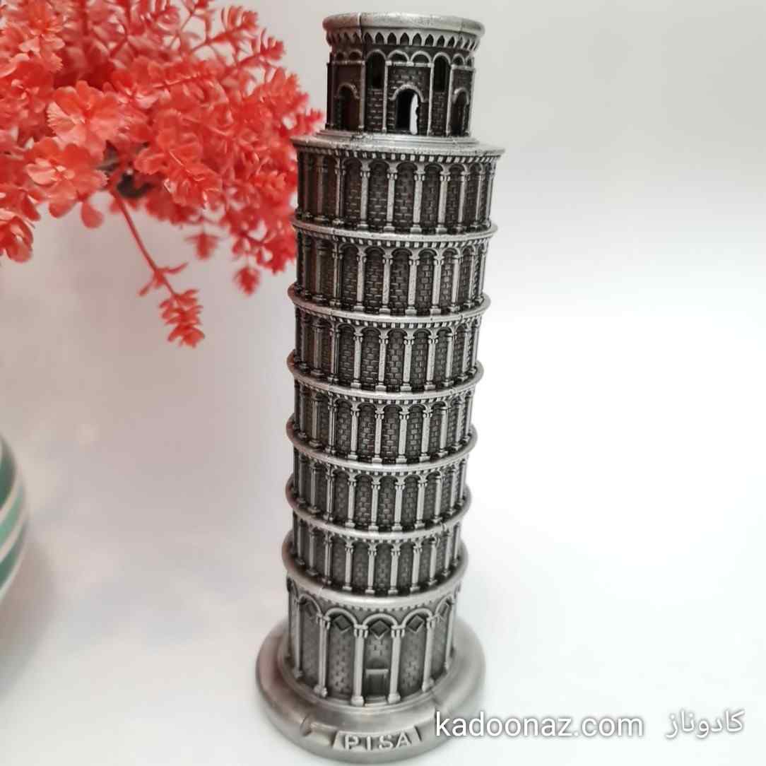 ماکت فلزی برج کج پیزا ایتالیا - رنگ نقره ای سایز ۲۰سانت